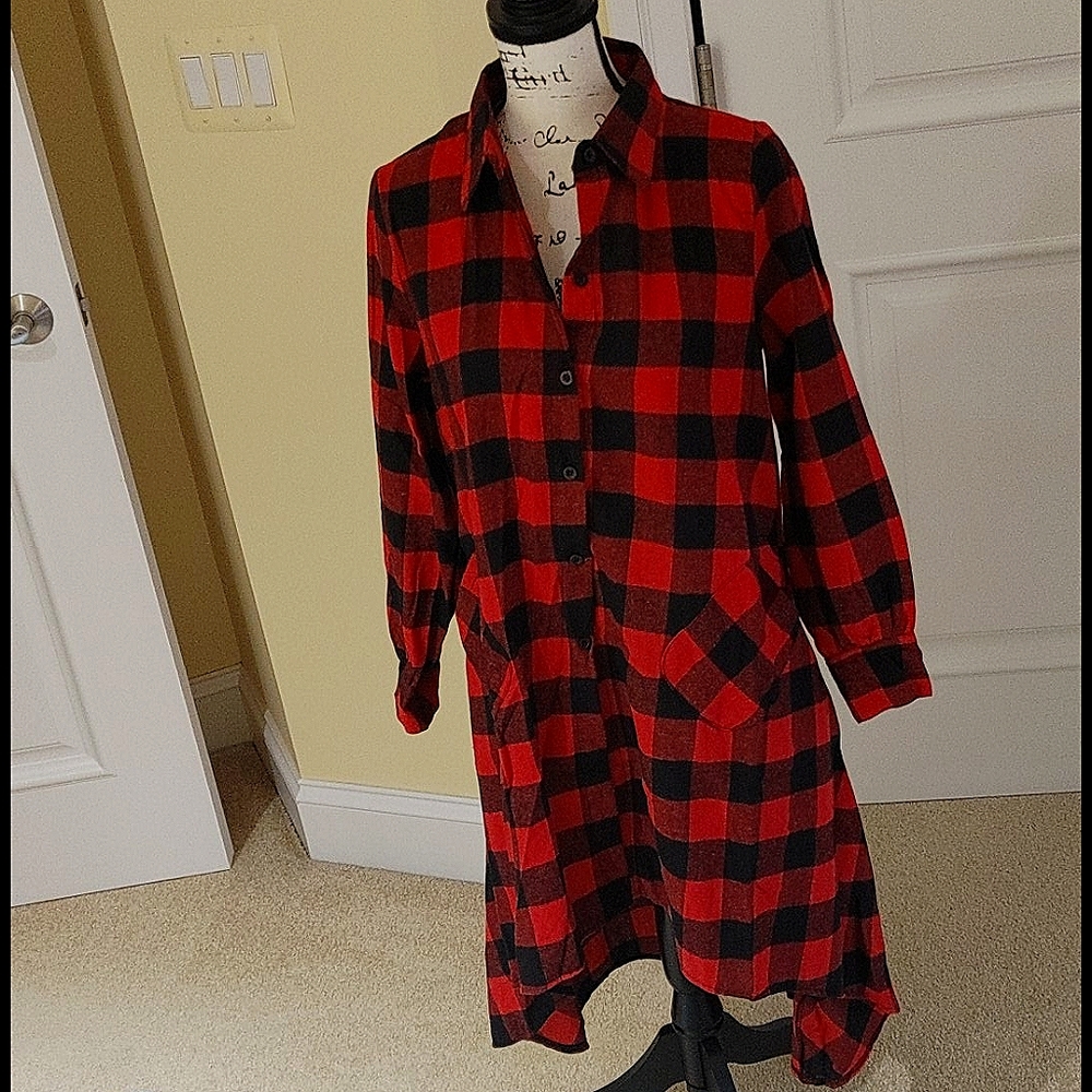 Red buffalo plaid asymmetrical shirt